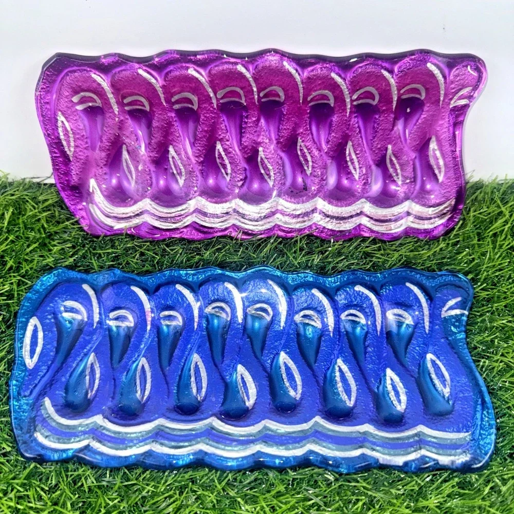 Fused Art Glass Ribbon Candy Tray Blue Magenta Silver Christmas Candy Dish Set