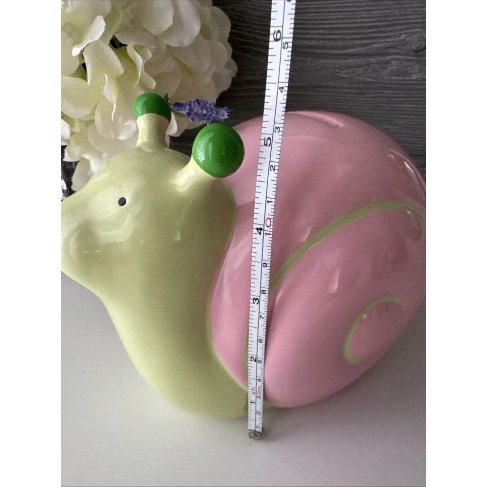 Whimsical Ceramic Snail Piggy Bank Pink & Green Nursery Decor Coin Bank 6