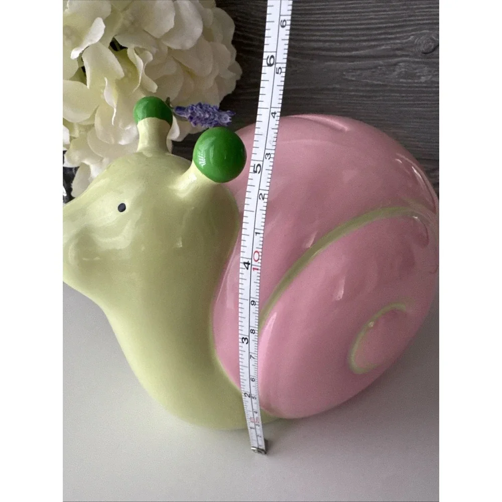 Whimsical Ceramic Snail Piggy Bank Pink & Green Nursery Decor Coin Bank 6