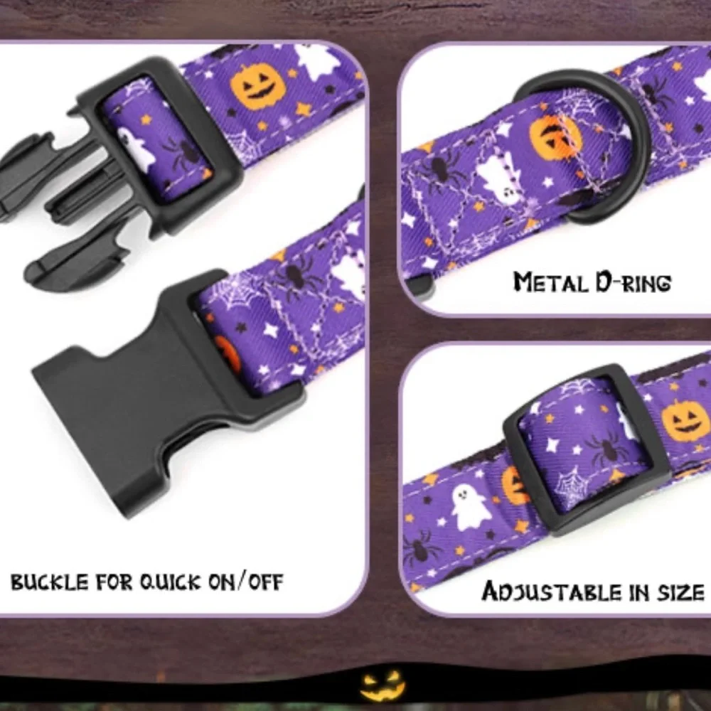 Purple Halloween Female Dog Collar with Bow, size Medium