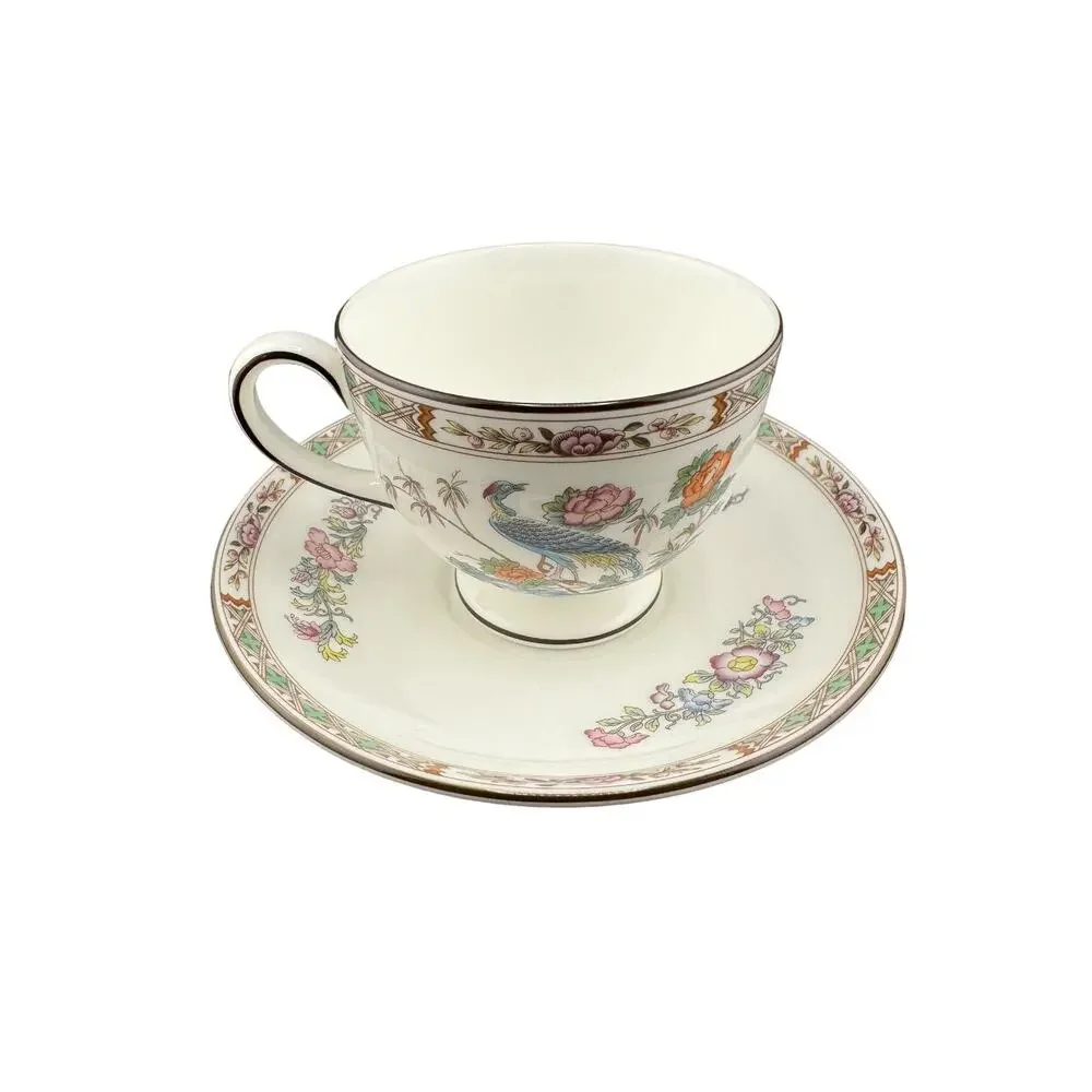 Vintage Wedgwood Bone China Cup & Saucer Kutani Crane Pattern