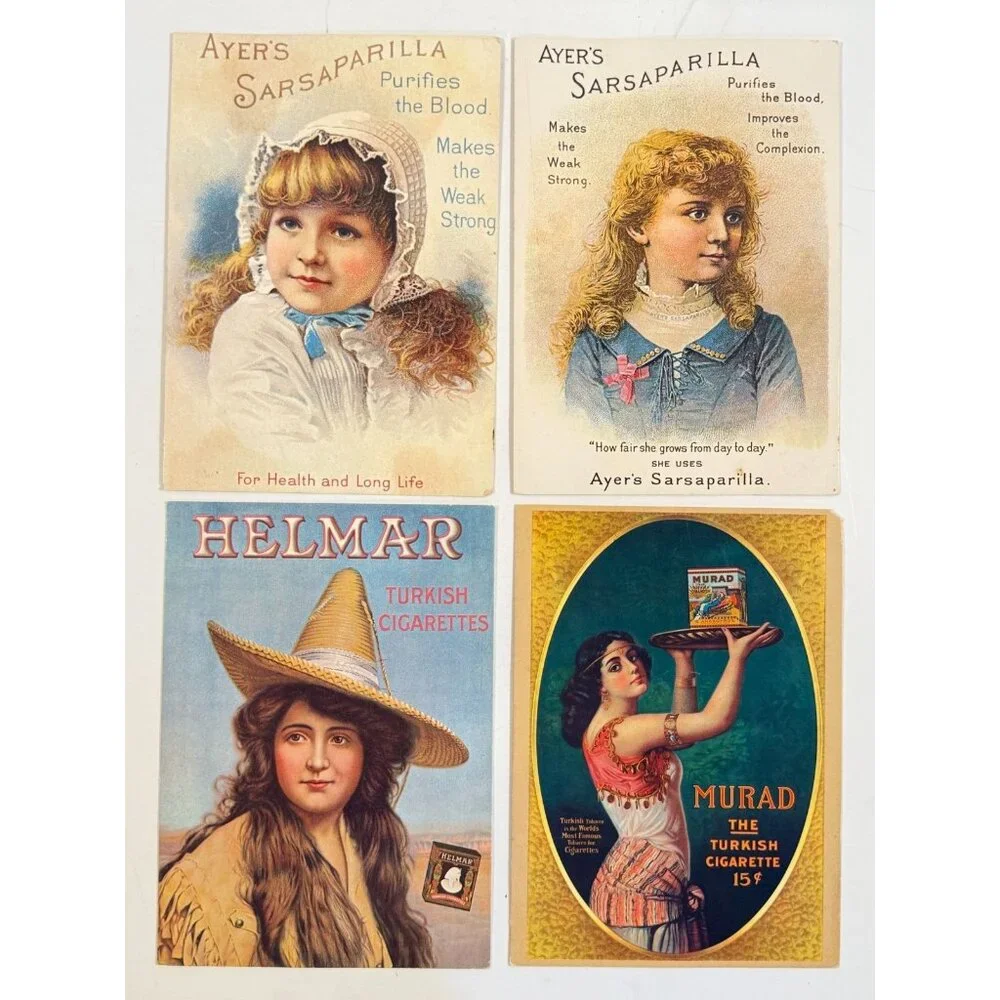 Vintage Greeting Cards with Old Timey Design Ayers Sarsaparilla Turkish Cigarett