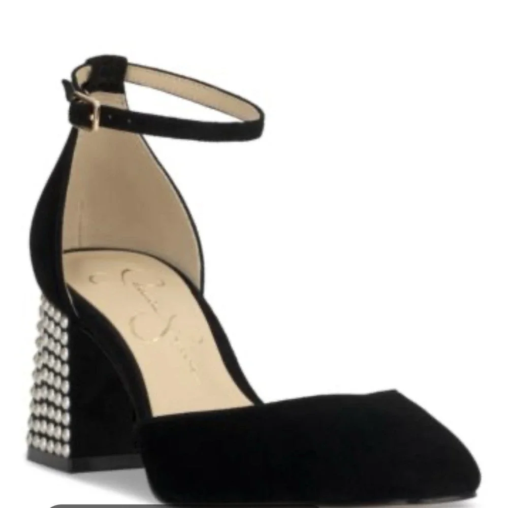 Jessica Simpson Women's Block Heel studded Pearl Accents Size 7.5 Wide Black