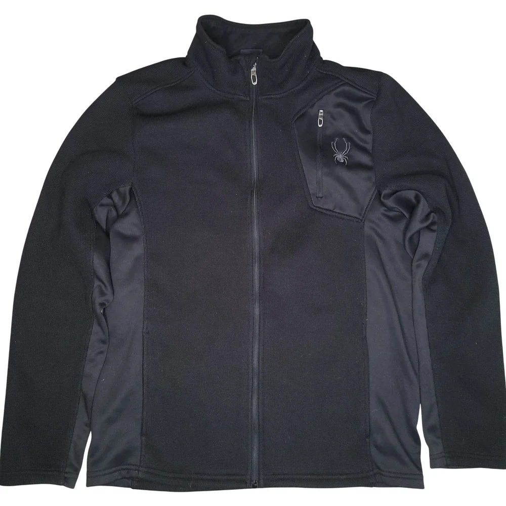 Spyder Full Zip Sweater Jacket Mens M Black Knit Fleece Core Midlayer Nice