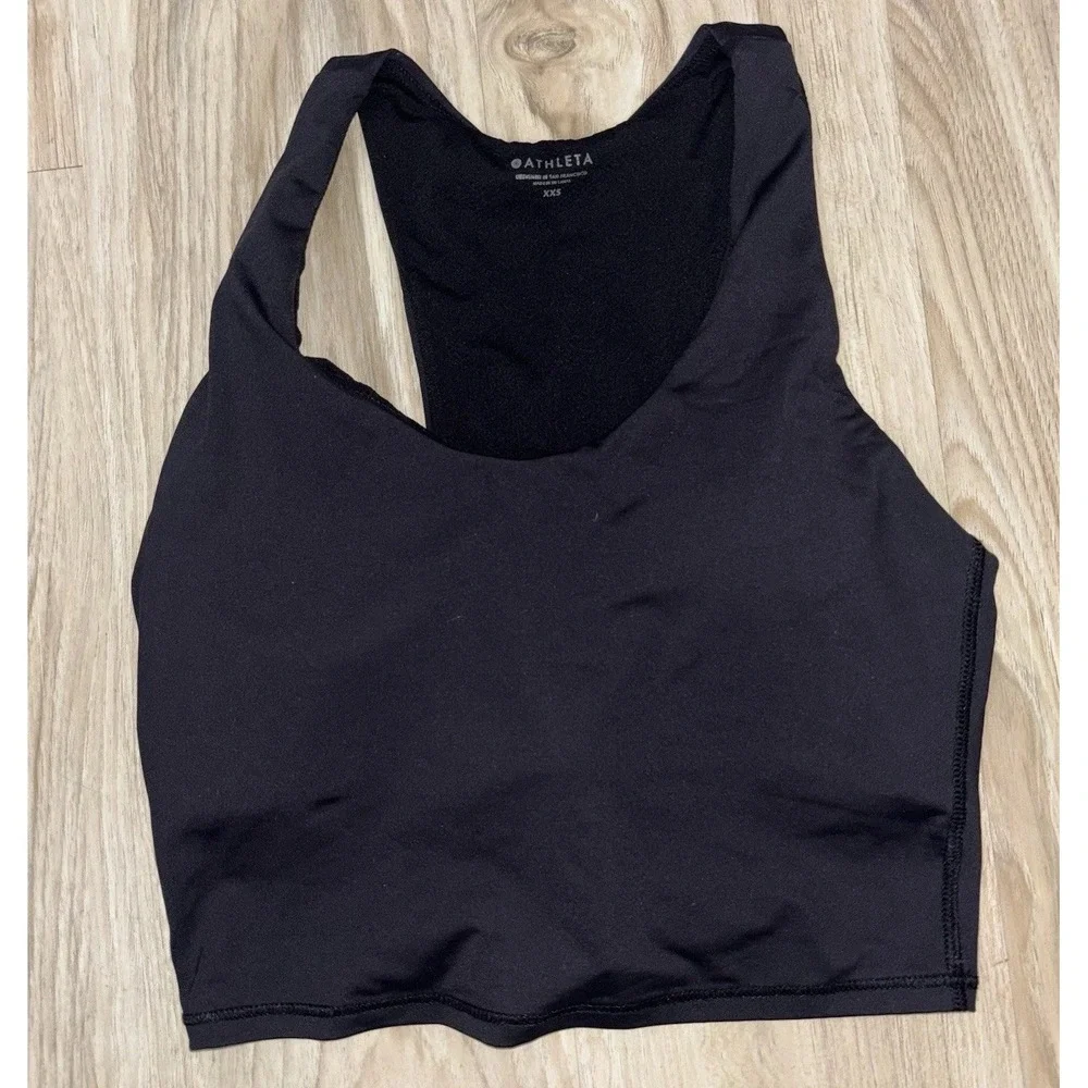 Athleta Conscious Crop Powervita Longline Sports Bra Black XXS Yoga