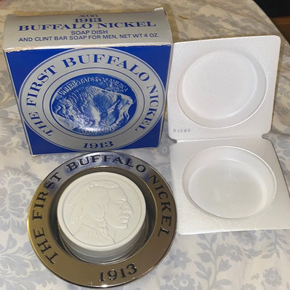 Vintage 1978 Avon The First Buffalo Nickel -Nickel Plated Soap Dish & Soap