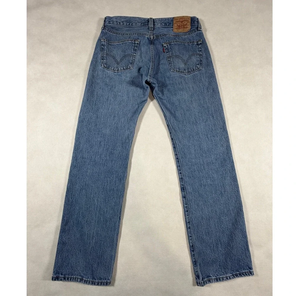 Levis 501 Original Straight Leg Jeans Medium Wash Blue Cotton W34 L32 Mens