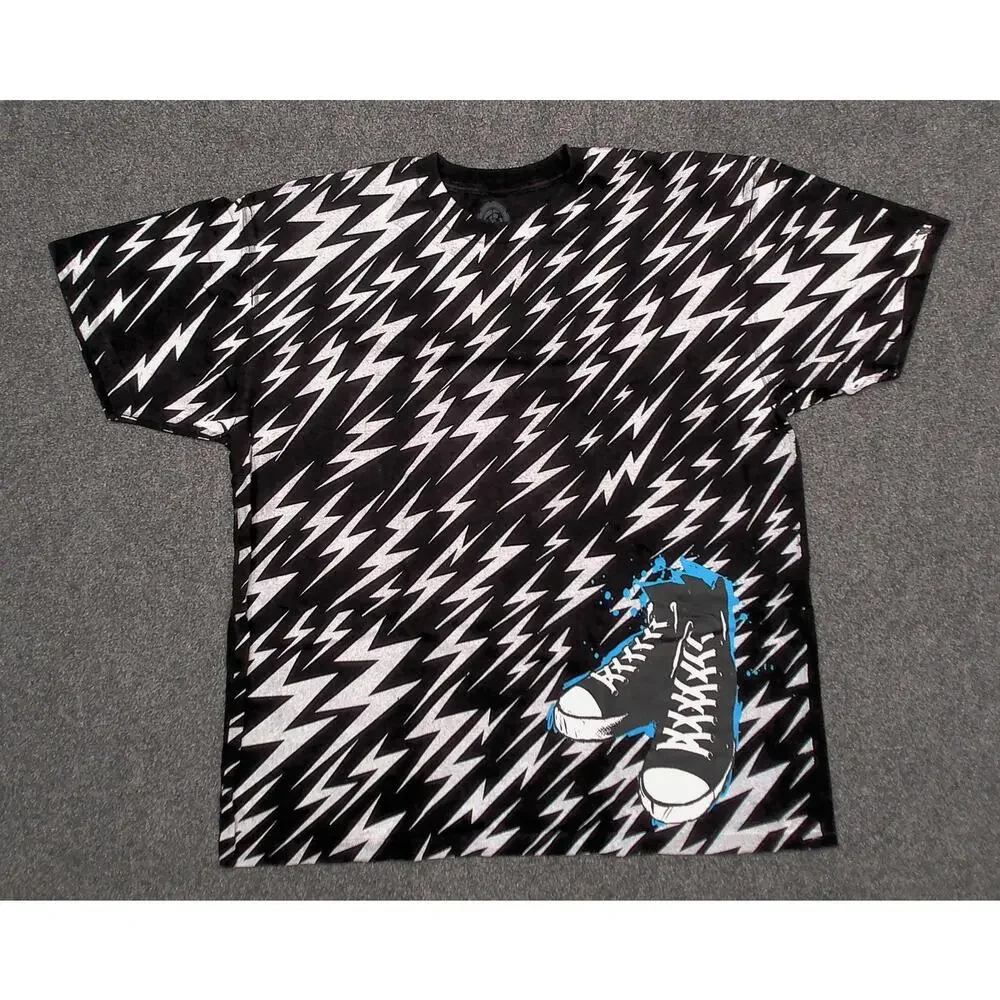 Anchor Blue Y2K Lightning Bolt Sneaker Graphic AOP Tee Black Mens 3XL Oversized