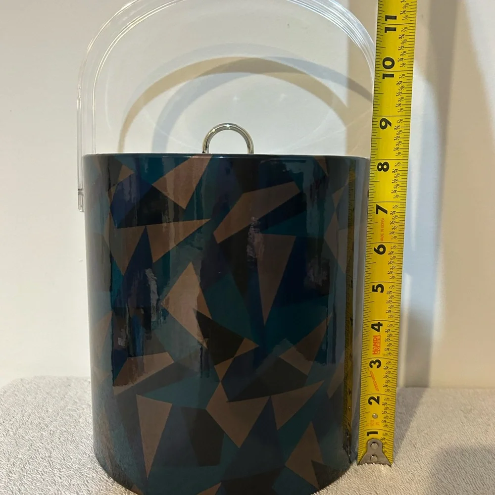 Vintage 1980’s Ice Bucket With Lid Eclectic Playful Geometric Shapes Insulated