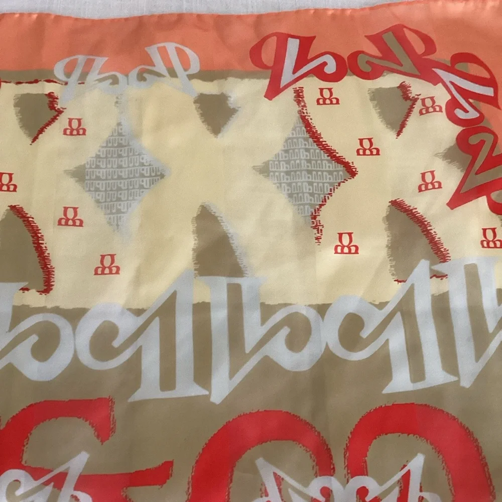 Croata Silk Scarf 26x26 Orange Cream  Geometric Logo Square Made in Croatia