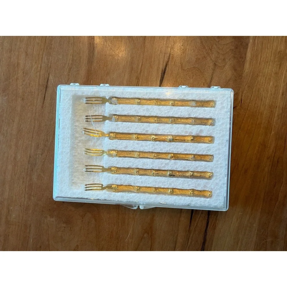Vintage Florentine Gold Plated Faux Bamboo Hors d'Oeuvres Appetizer Forks - Set