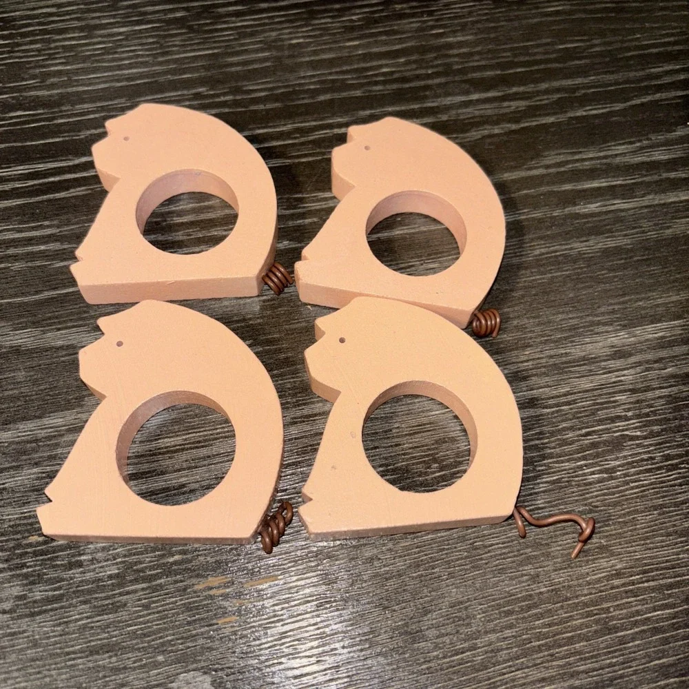 Lot of 4 Vintage Pink Pigs Piglets Wood Napkin Ring Holders