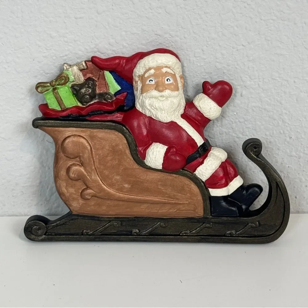 Santa Sleigh Handmade Ceramic Hand-painted Wall Hanging Christmas Decor