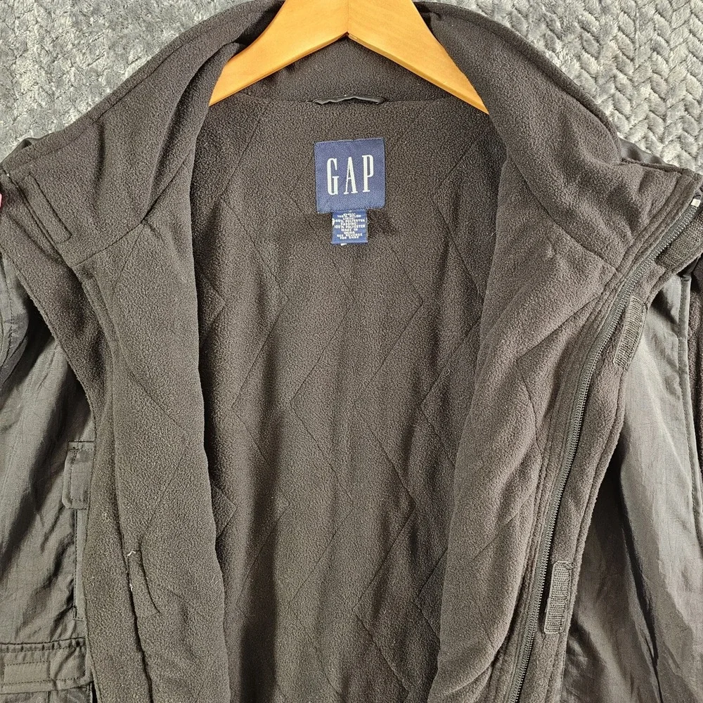 Vintage GAP Vest Mens XXL Black Fleece Lined Utility‎ Multi Pocket Full Zip