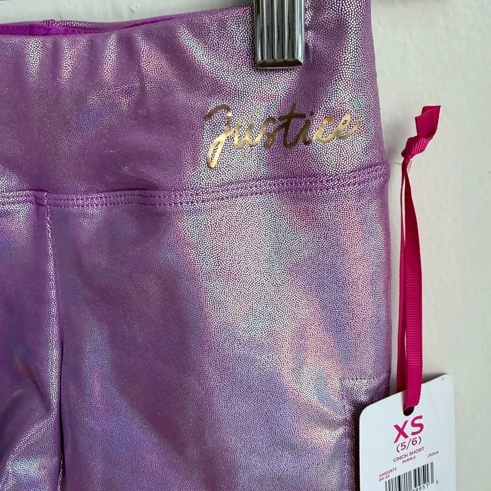 GIRL'S SIZE 5-6 JUSTICE ALL OVER FOIL DANCE & GYMNASTICS SHORTS Purple New