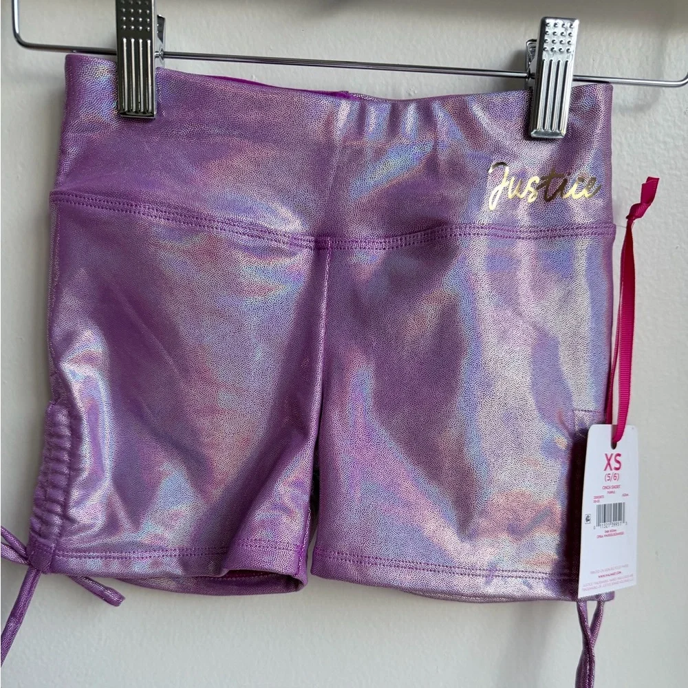 GIRL'S SIZE 5-6 JUSTICE ALL OVER FOIL DANCE & GYMNASTICS SHORTS Purple New