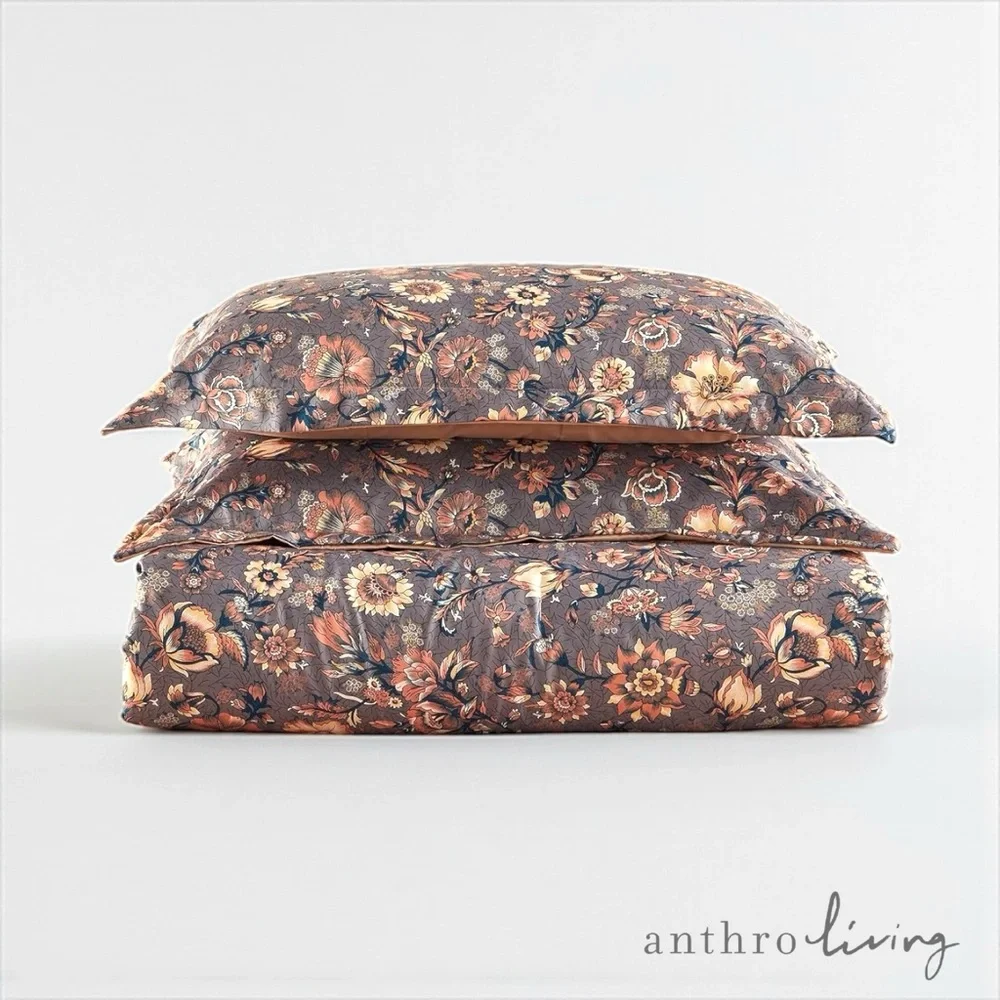 NEW Anthropologie Purple Floral Boho Queen / King Comforter Bedding & Sham Set