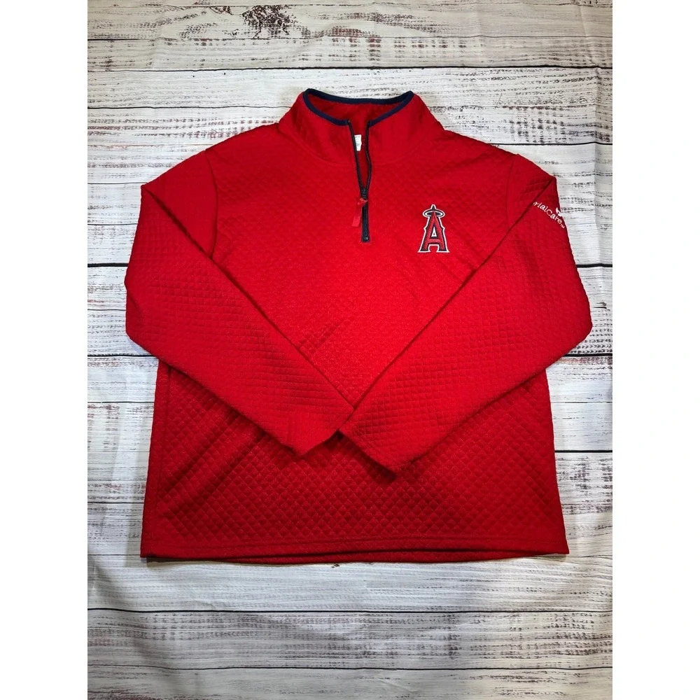 Anaheim Angels Re Quilted Half Zip W/ Memorial Care Logo  Sweater Jacket Size L