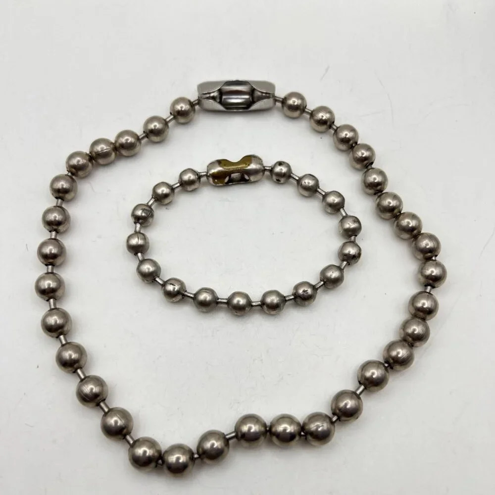 Bold Industrial Steel Ball Chain Necklace Bracelet Set 18.5