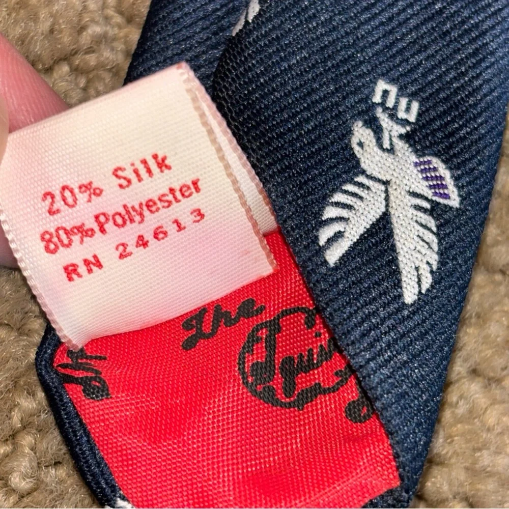 Men's vintage made in USA neck tie navy blue eagles polyester and silk