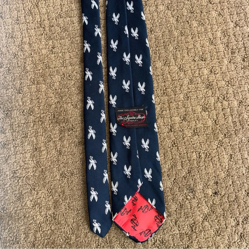 Men's vintage made in USA neck tie navy blue eagles polyester and silk