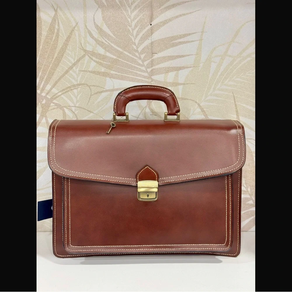Men's Brown Leather Briefcase - Classic Professional Work Bag