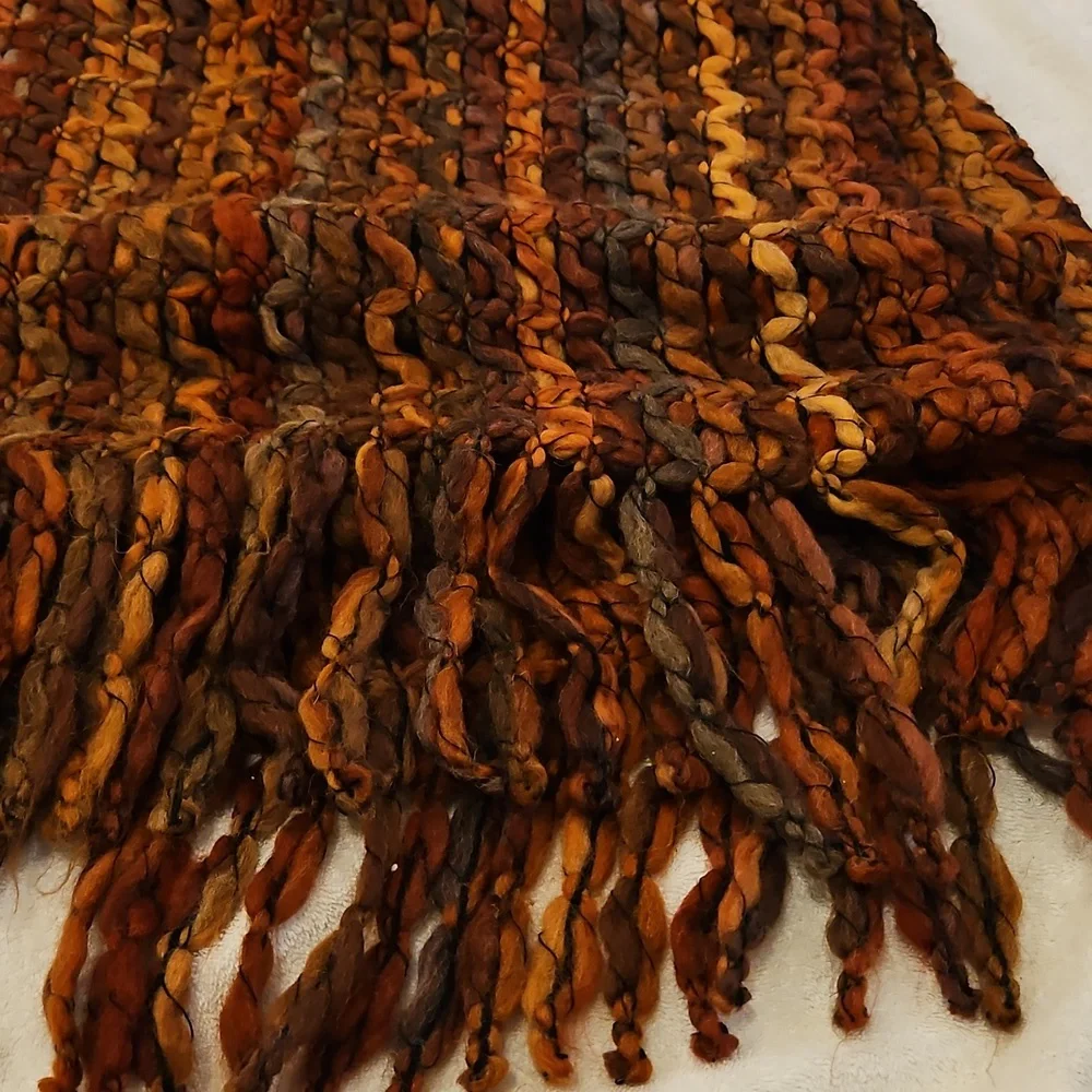Helwn Welsh Italian Multicolor woven Orange Multicolor Fringe Shawl Scarf