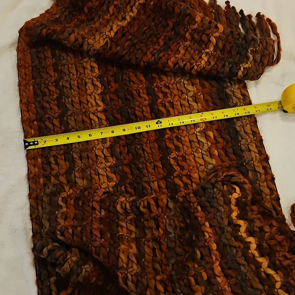 Helwn Welsh Italian Multicolor woven Orange Multicolor Fringe Shawl Scarf