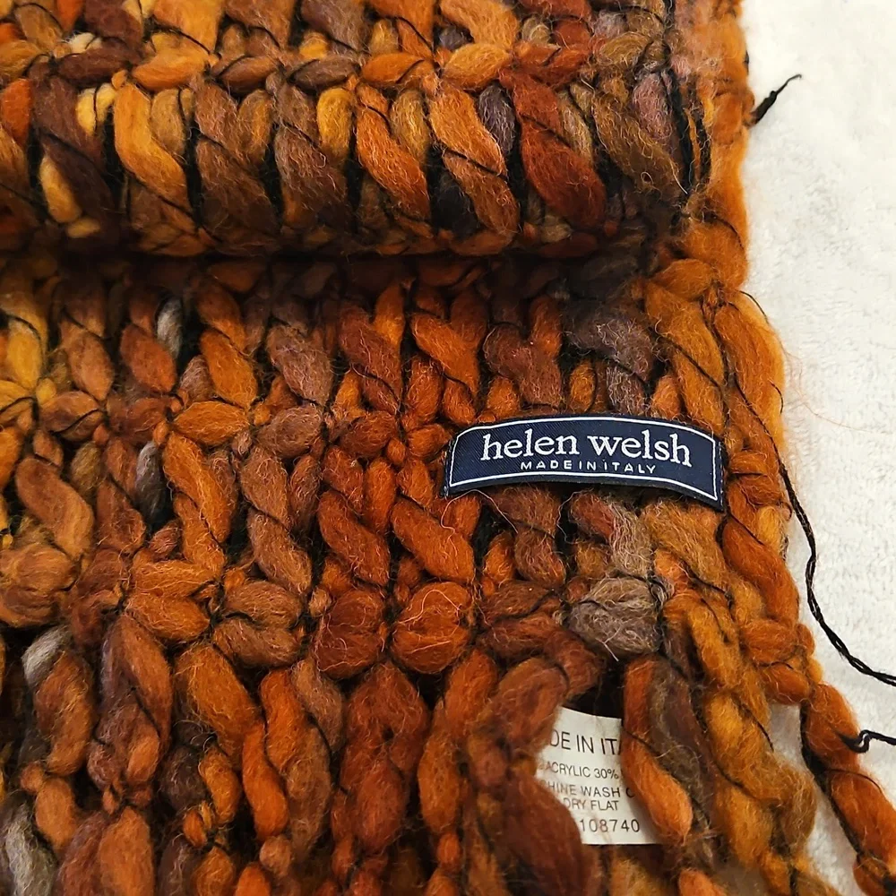 Helwn Welsh Italian Multicolor woven Orange Multicolor Fringe Shawl Scarf
