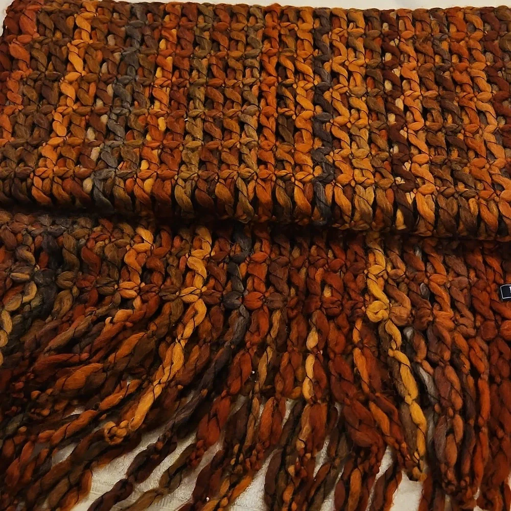 Helwn Welsh Italian Multicolor woven Orange Multicolor Fringe Shawl Scarf