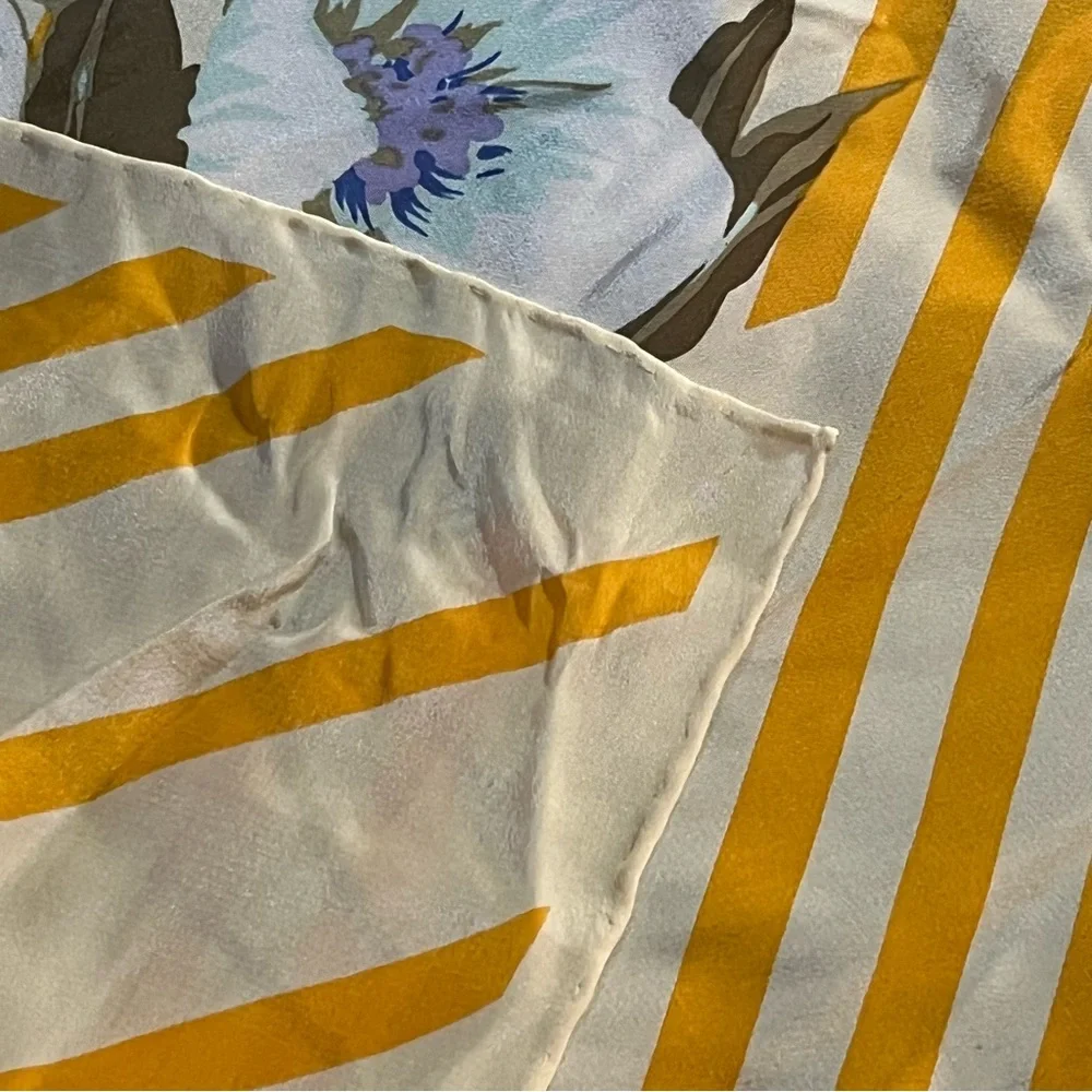 ✨ Vintage Christian Dior Silk Scarf Yellow Stripe Floral ✨
