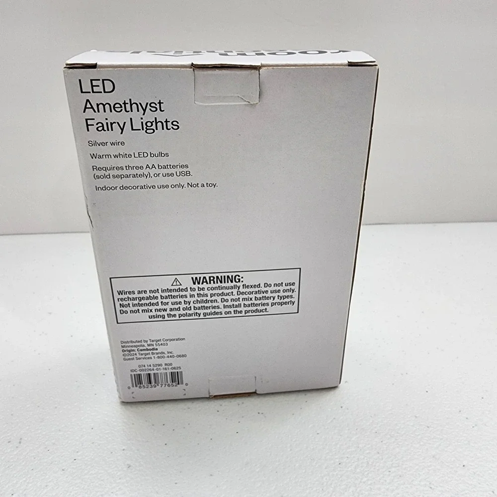 LED Amethyst Fairy String Lights - Silver Wire 25 Lights Warm White (Battery)