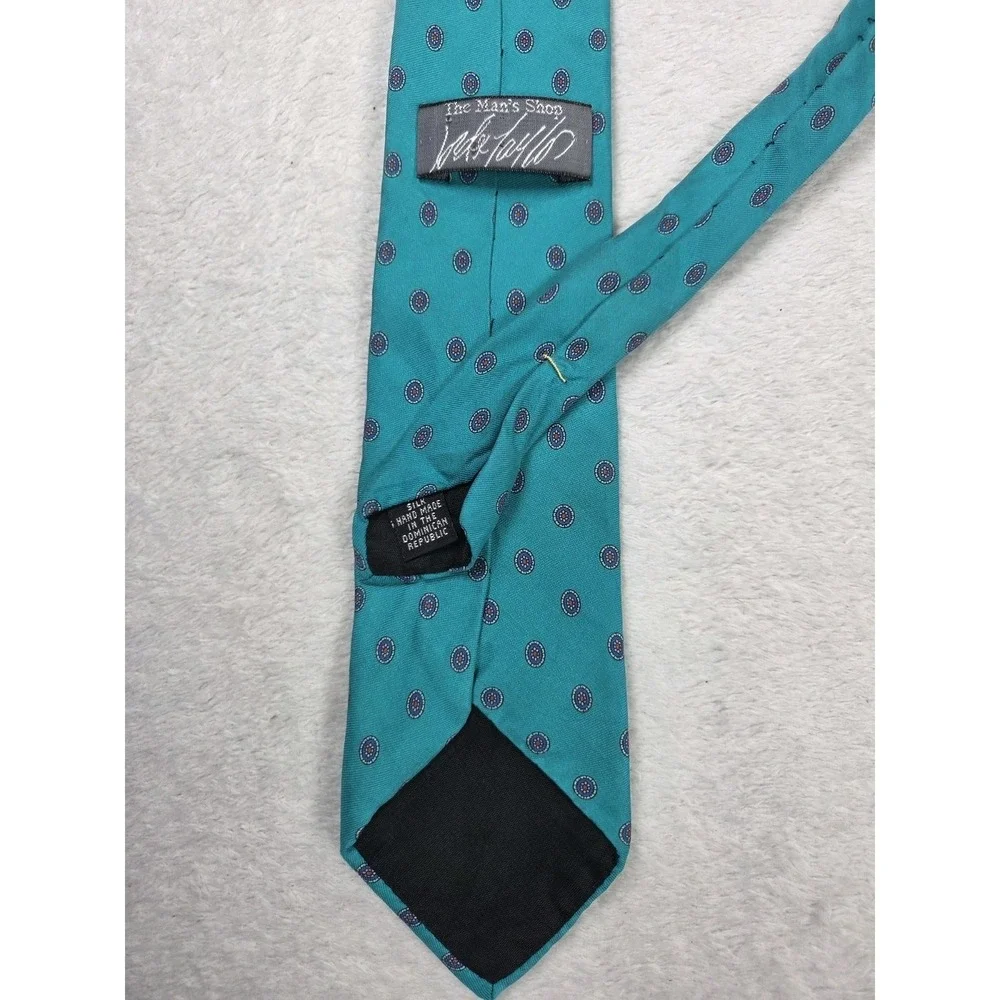 Joseph Abboud Silk Tie Teal Blue Medallion Dot USA Made Classic Mens Designer...