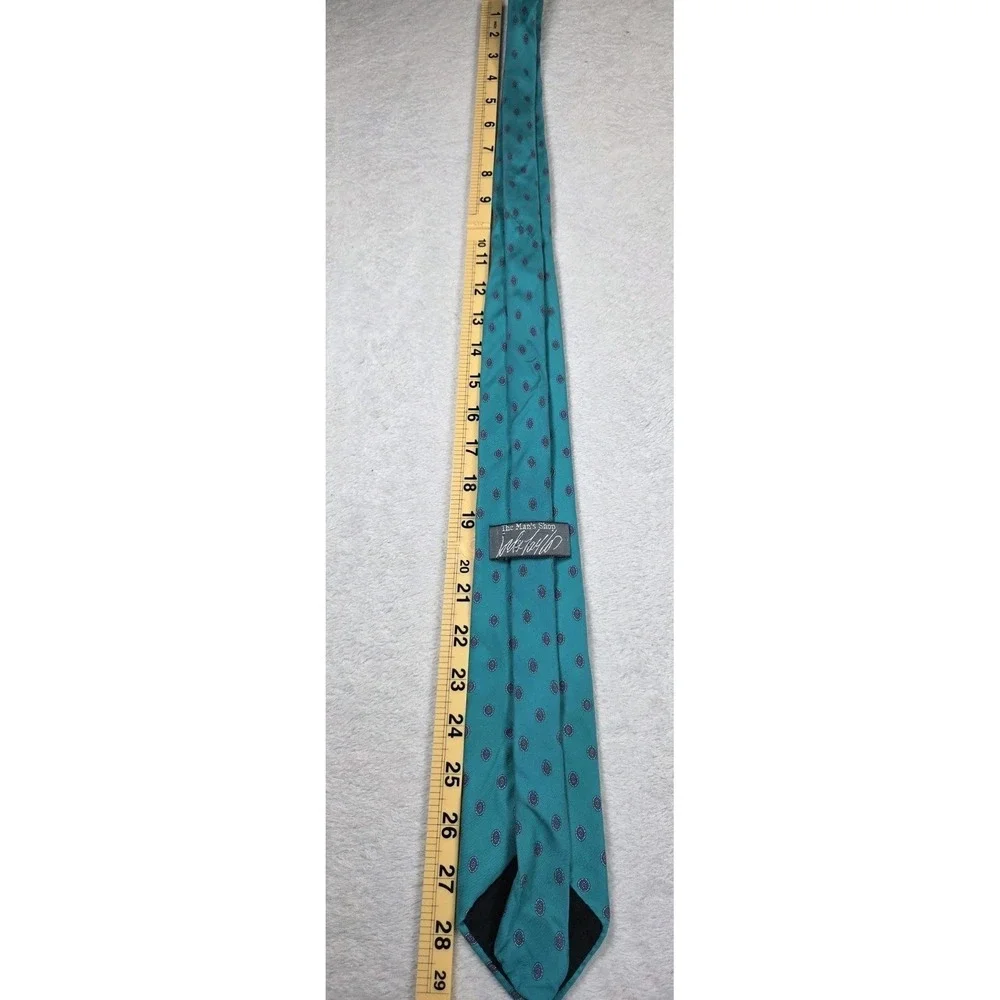 Joseph Abboud Silk Tie Teal Blue Medallion Dot USA Made Classic Mens Designer...
