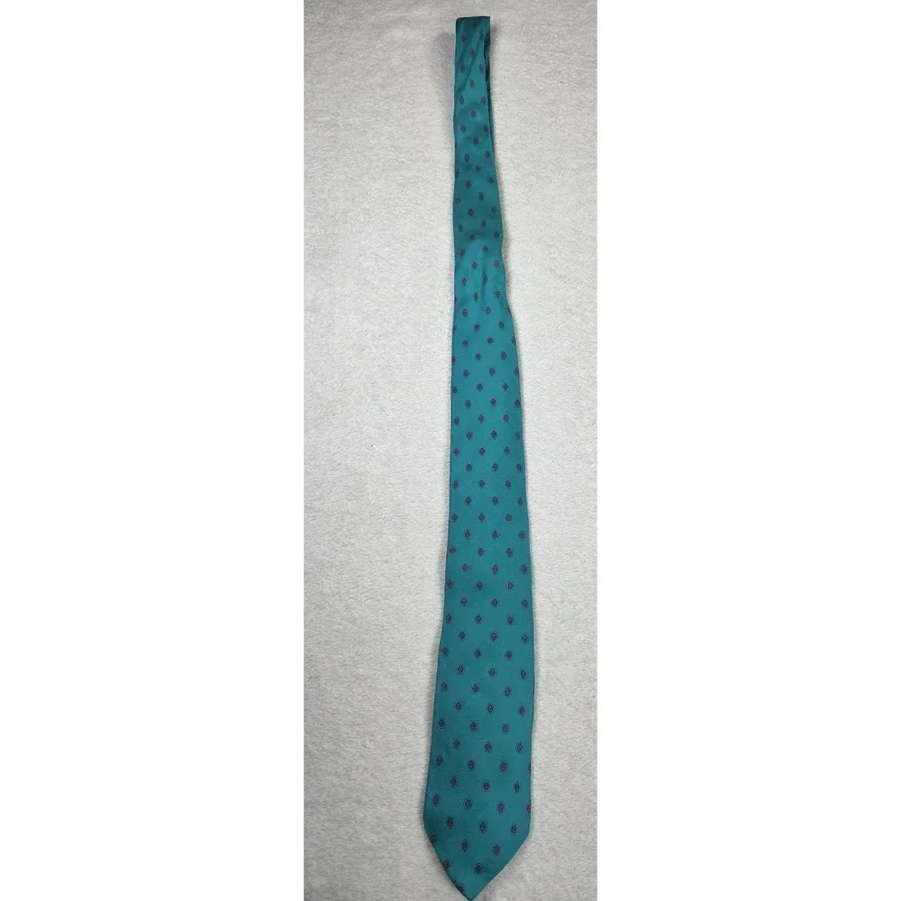 Joseph Abboud Silk Tie Teal Blue Medallion Dot USA Made Classic Mens Designer...