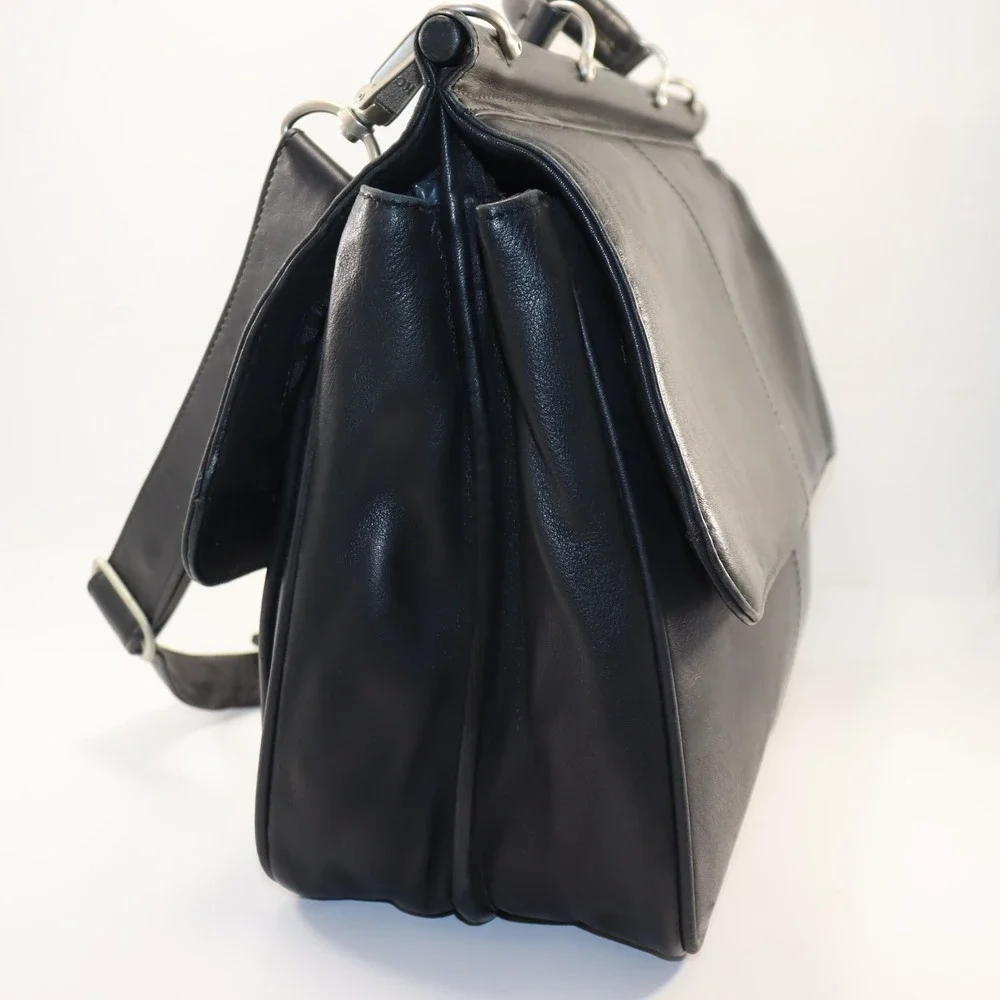 Kenneth Cole Reaction Briefcase Mens OS Black Leather Messenger Laptop Bag