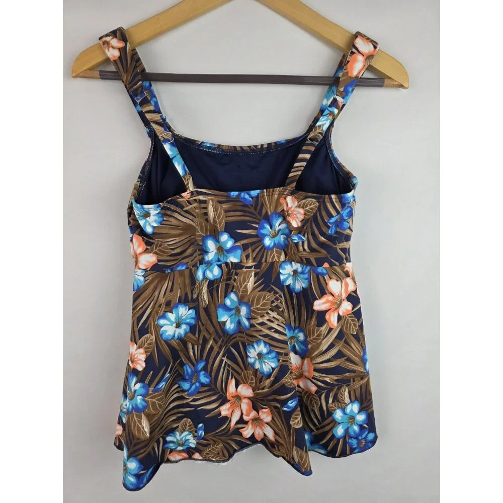 Lands' End Tankini Top Women's Size XS 2-4 Brown Floral Swimsuit Swim Top