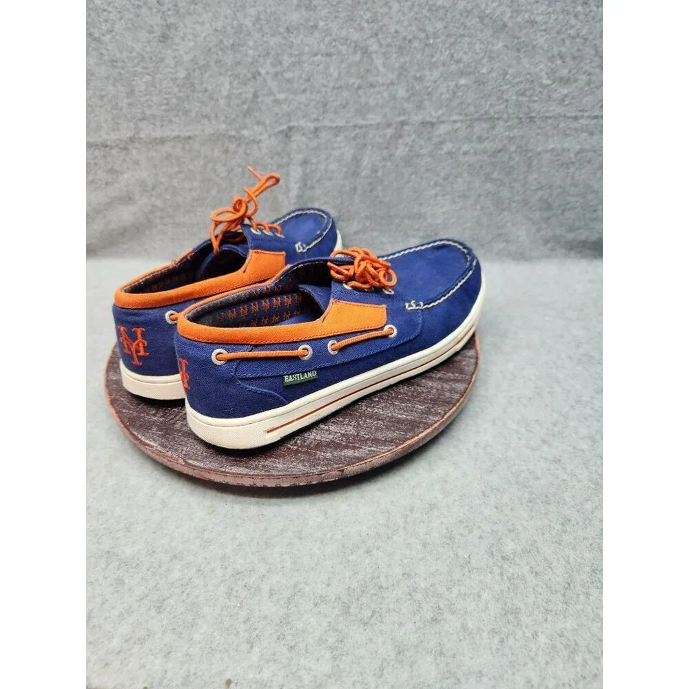 Mens Eastland MLB New York Mets Boat Shoes Size 10 Blue & Orange Canvas