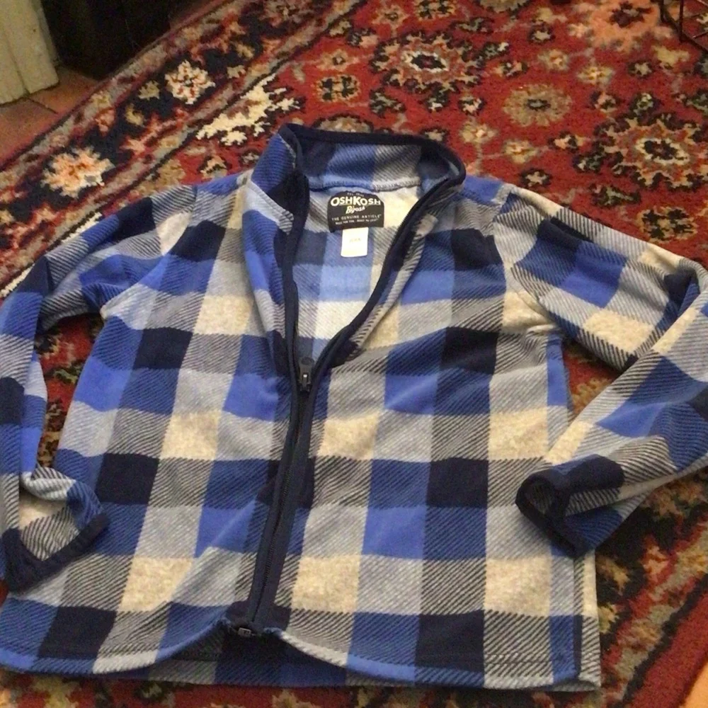 OshKosh B'gosh Blue and Navy Plaid Zip-Up Hoodie
