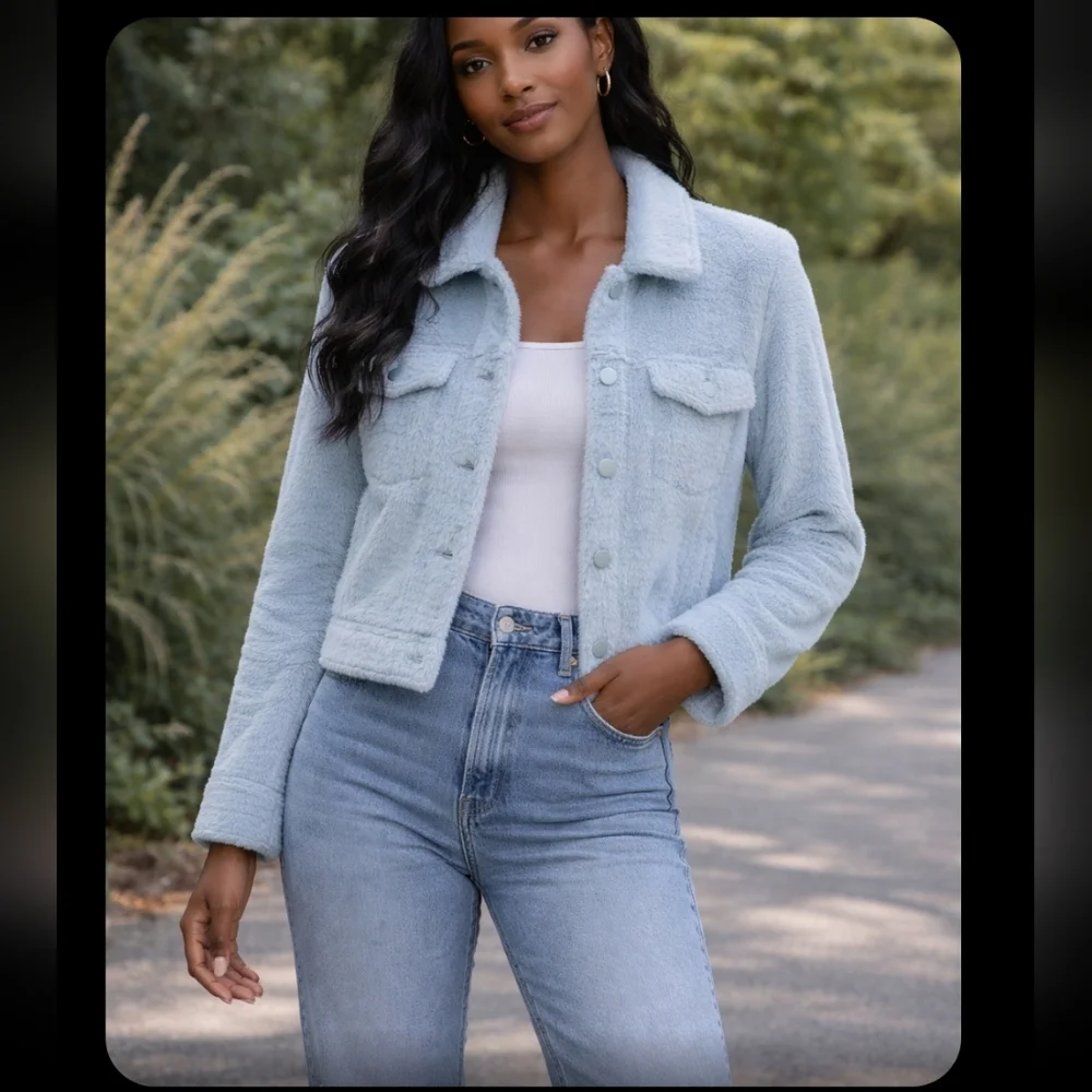 Banana Republic Light Blue Faux-Sherpa Button Jacket