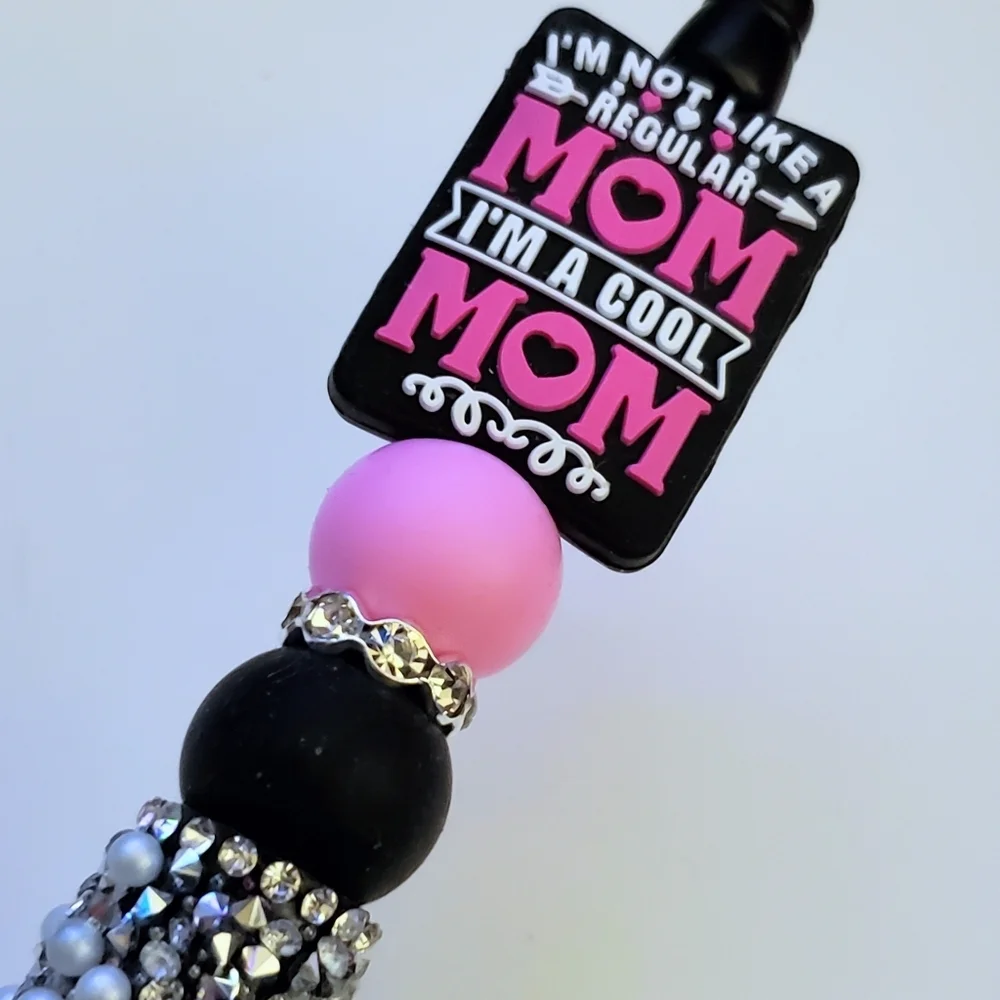 Handmade Mean Girls Cool Mom Rhinestone Beaded Silicone Focal Bead Pen