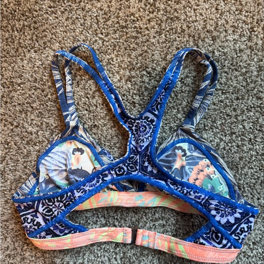 Maaji Blue Floral & Coral Trim Bikini Top