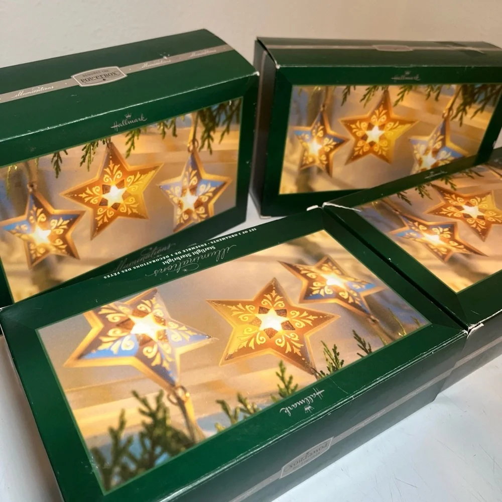 VTG Hallmark Illuminations Starlight Starbright Ornaments 4 Boxes