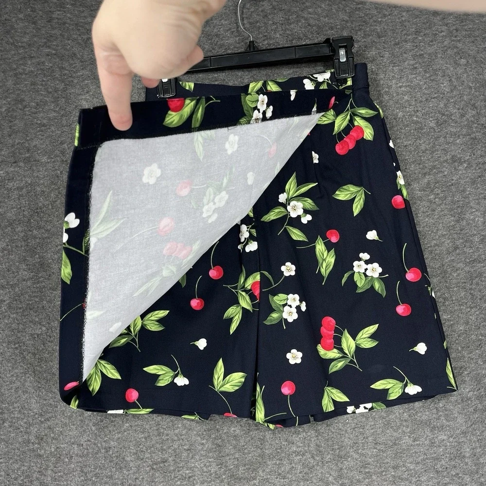 Vintage Briggs Skort Skirt Black Cherry Floral Size 8 Cotton Stretch High Rise