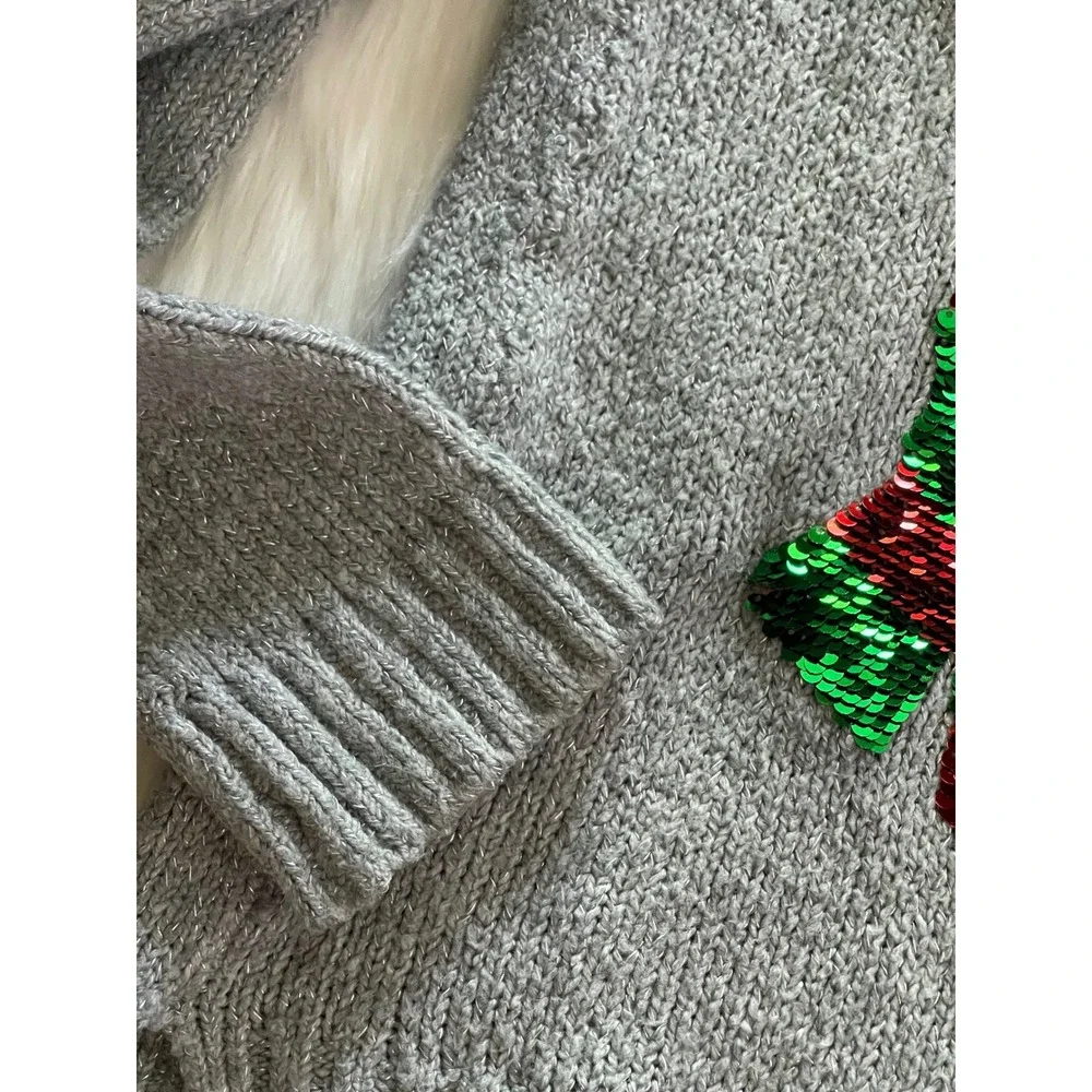Justice Grey kids Girls Corgi Puppy Dog With Scarf Sweater Size 14/16 Used