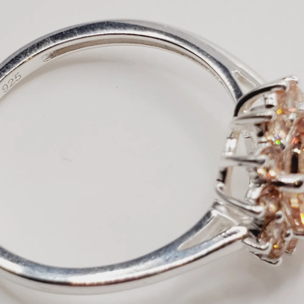Champagne Halo 925 Sterling Silver Ring