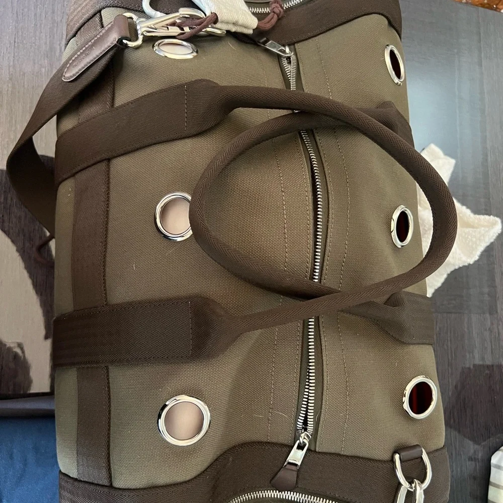 Hermes Careying Dog Travel Bag - Green Canvas