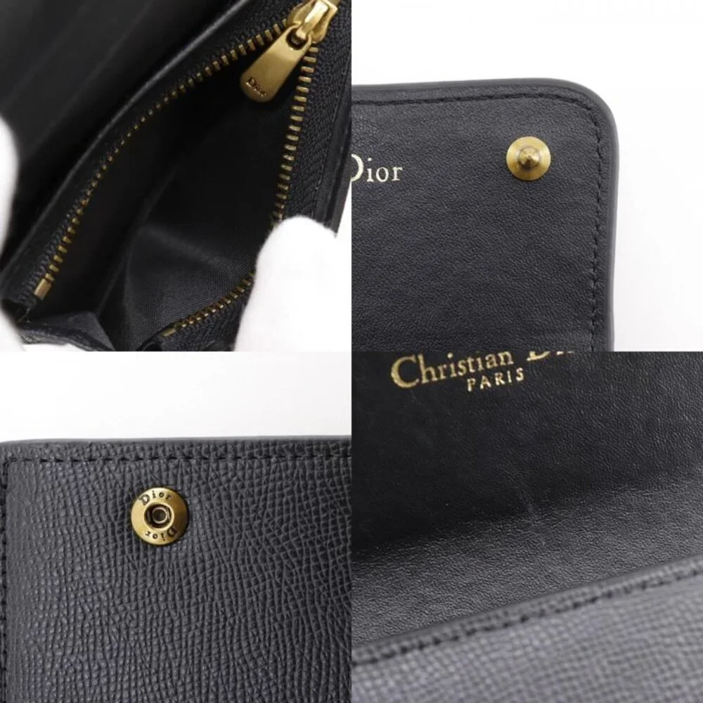 Dior Compact Wallet Calf Black Trifold Wallet