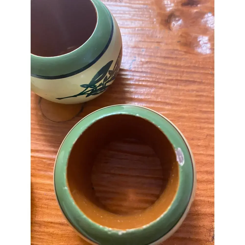 Vintage green yellow handpainted wooden napkin holders Set of 4