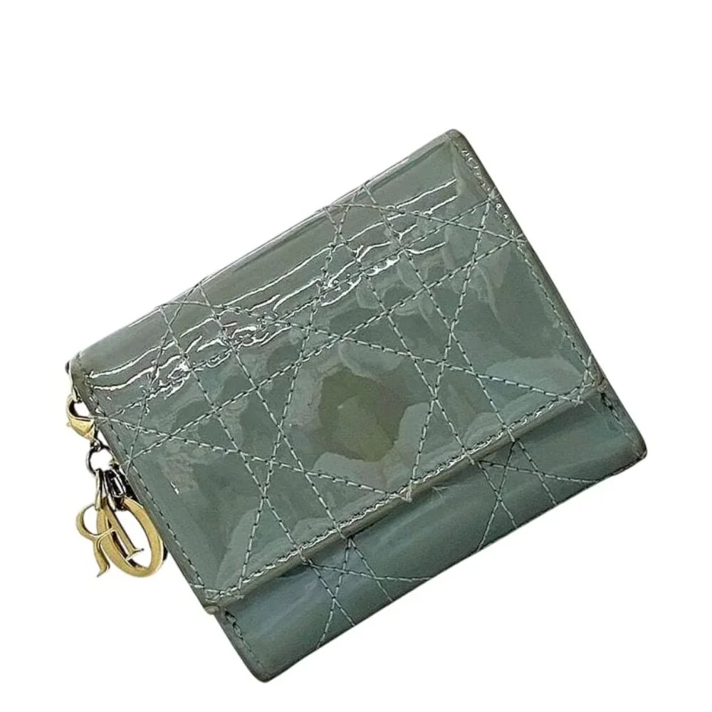 Christian Dior Trifold Wallet Gray Lady Dior Cannage